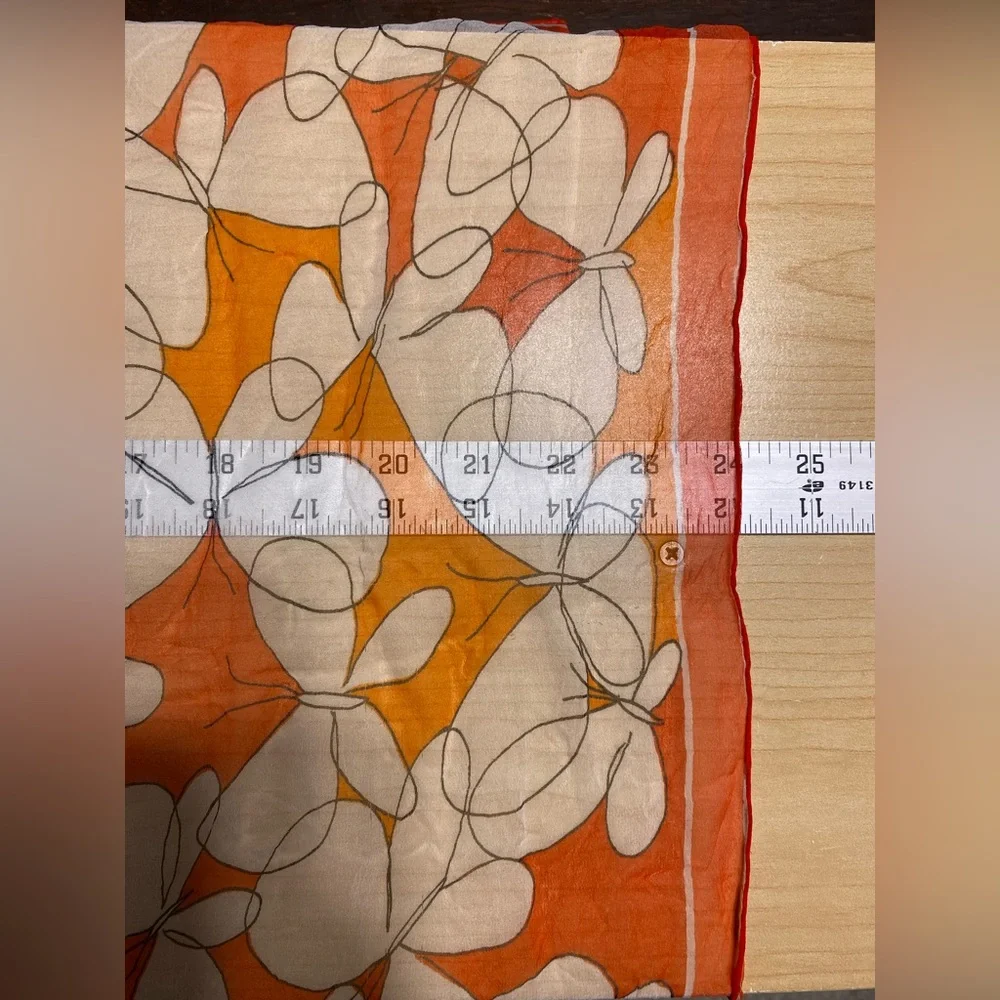 Vintage SILK Butterfly Sheer Scarf 29”x24” Orange